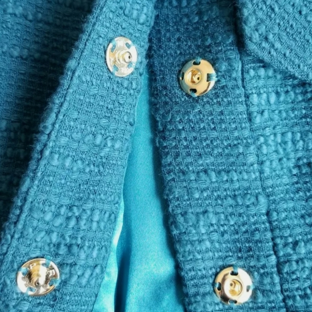Millie of New York Tweed Boucle Teal Jacket sz 6 - Picture 3 of 11